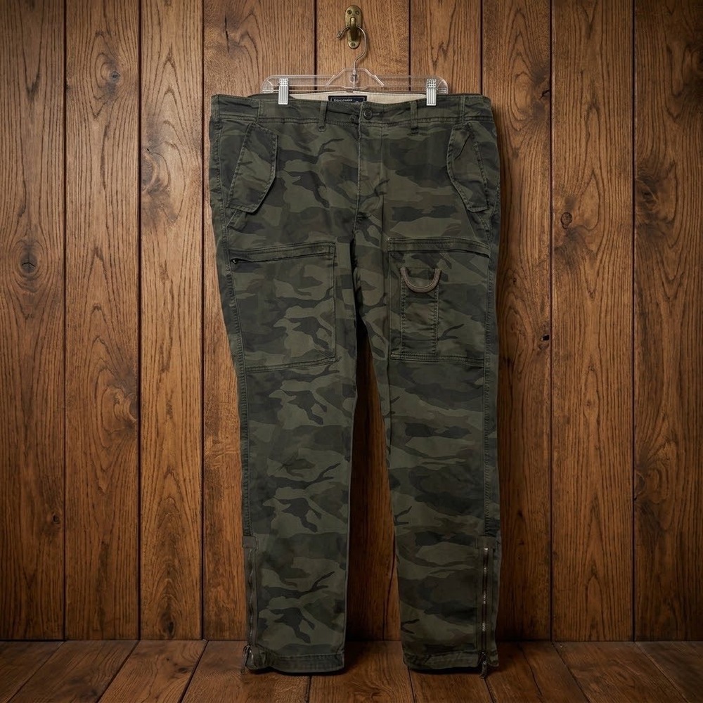 Abercrombie & Fitch Rustin Athletic Slim Camo Pants 36x32 Green Ankle Zip Cargo